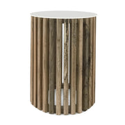 Sinyati Round Natural Pin Oak Slatted Side Table and Stone Top 2 Sizes - Lighting.co.za