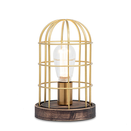Solo Brass Look and Wood Cage Table Lamp - Lighting.co.za