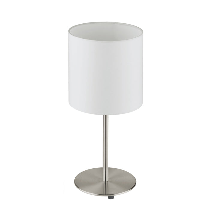Pasteri Tall Satin Chrome and White Shade Table Lamp - Lighting.co.za