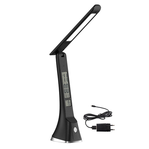 Luke Black Rechargeable Desk Lamp with Alarm | Date | Time Setting - Lighting.co.za