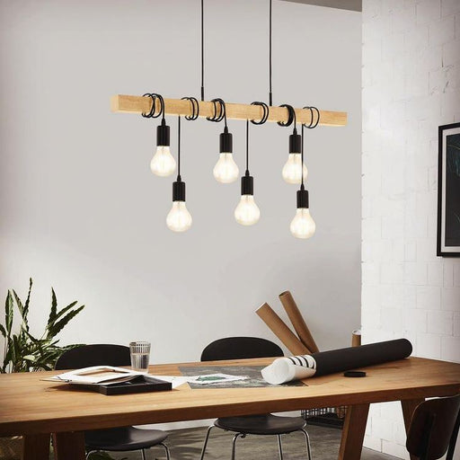 Townshend 6 Light Black And Wood Pendant Light - Lighting.co.za