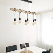 Townshend 6 Light Black And Wood Pendant Light - Lighting.co.za