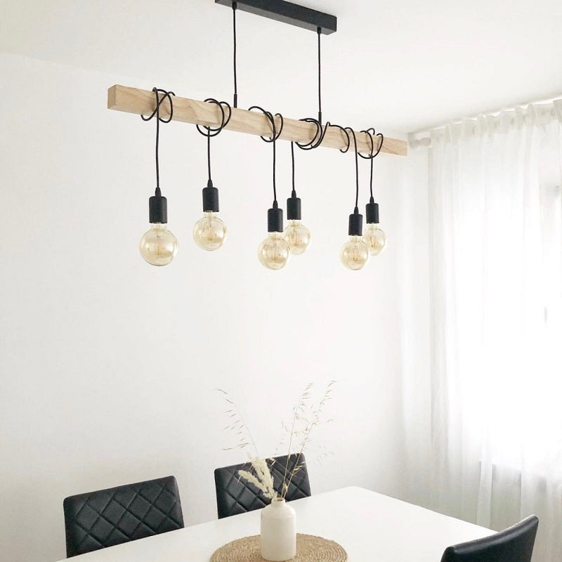 Townshend 6 Light Black And Wood Pendant Light - Lighting.co.za