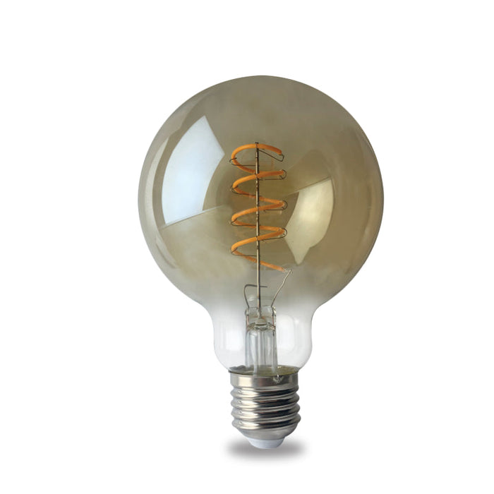 E27 G80 Amber Spiral LED FIL 4W 2200K Bulb Dim S - Lighting.co.za