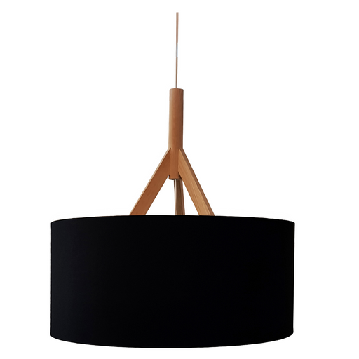 Soma Black Drum Shade with Wood Pendant Light - Lighting.co.za