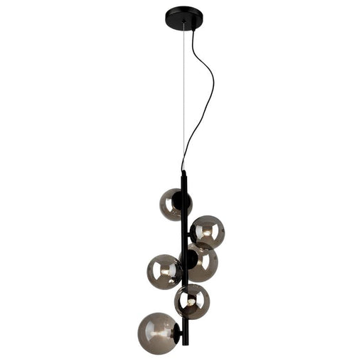 Foam 6 Light Vertical Sphere And Stem Black And Smoke Glass Pendant Light - Lighting.co.za