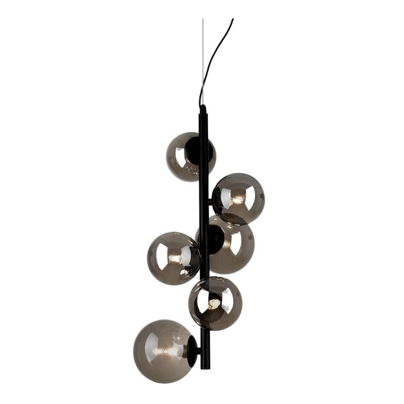 Foam 6 Light Vertical Sphere And Stem Black And Smoke Glass Pendant Light - Lighting.co.za