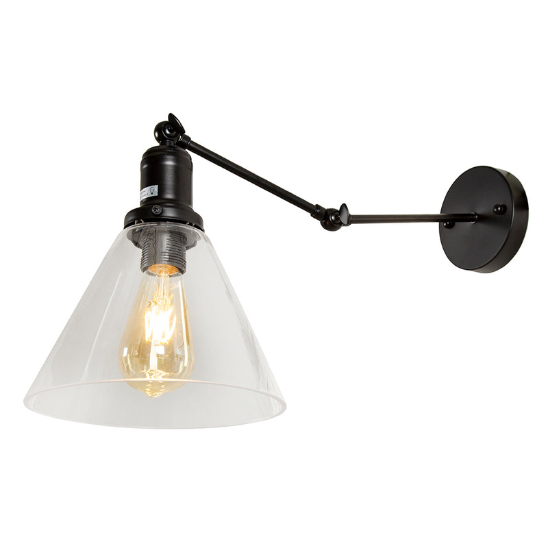 Funnello Clear Glass And Black Arm Wall Light - Lighting.co.za