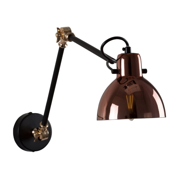 Siena Black Adjustable Glass Shade Arm Wall Light - Lighting.co.za