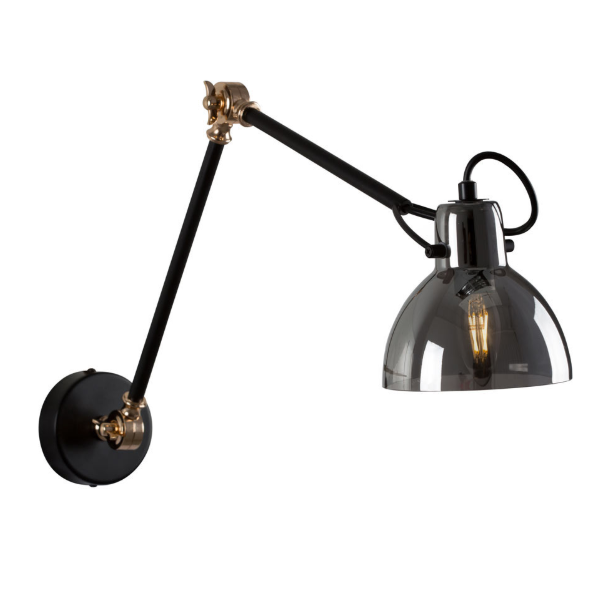 Siena Black Adjustable Glass Shade Arm Wall Light - Lighting.co.za