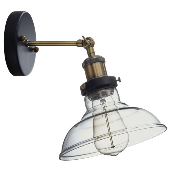 Faye Clear Glass Antique Brass Vintage Wall Light - Lighting.co.za