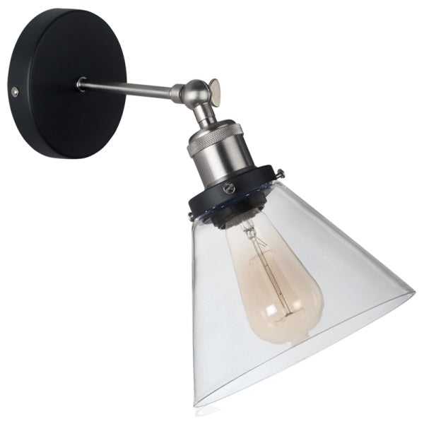 Newton Black And Chrome Vintage Clear Glass Wall Light - Lighting.co.za