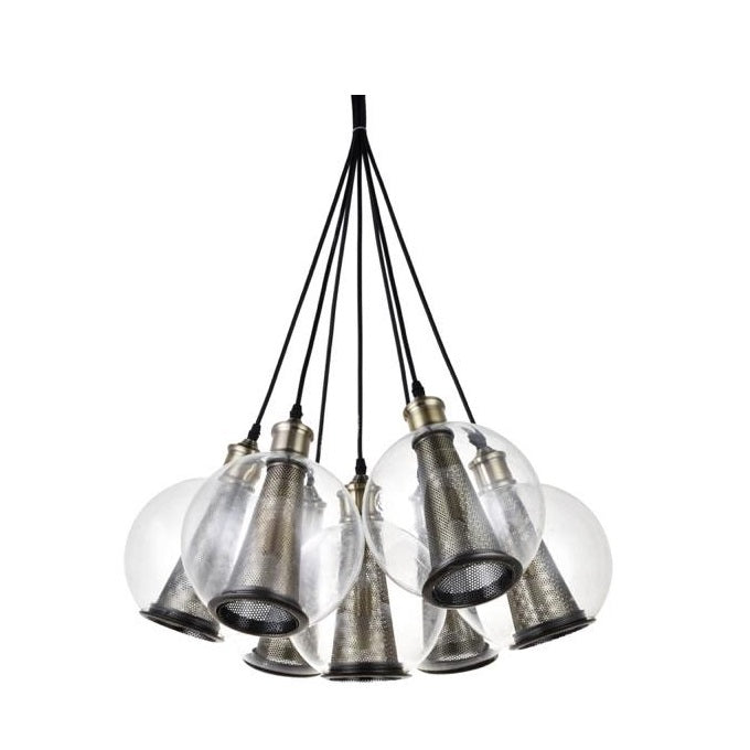 Bisbee 7 Light Black And Brass Cluster Glass Pendant Light - Lighting.co.za