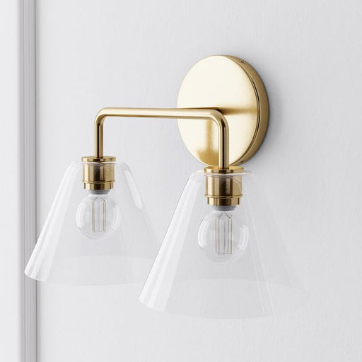 Blair 2 Light Clear Glass Funnel and Brass Look Wall Light - Lighting.co.za