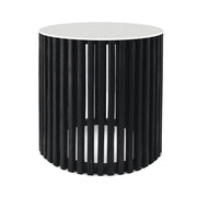 Cassia Round Black Pin Oak Slatted Side Table and Stone Top 2 Sizes - Lighting.co.za
