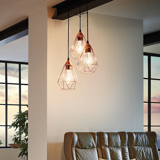 Tarbes 3 Light Black | Copper Diamond Wire Pendant Light - Lighting.co.za