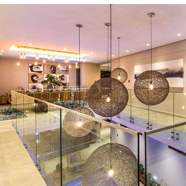 Abode Woven Resin String Ball Pendant Range Available In 3 Sizes - Lighting.co.za