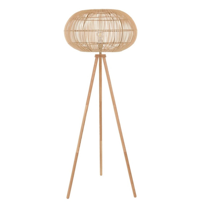 Marina Natural Woven Rattan Shade with Wood Tripod Floor Lamp - Lighting.co.za