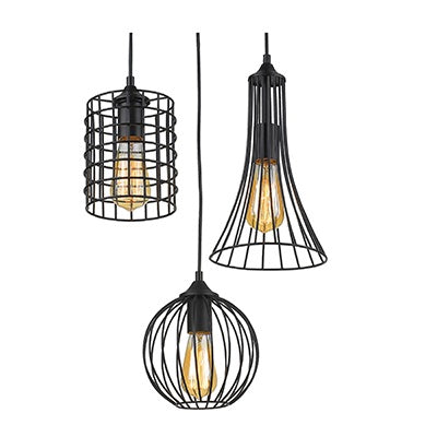Grid 3 Light Black Wire Pendant Light - Lighting.co.za