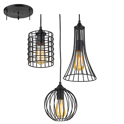 Grid 3 Light Black Wire Pendant Light - Lighting.co.za