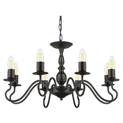 Zed Plain Black 8 Light Chandelier - Lighting.co.za