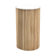 Vusi Cloud Round Slatted Side Table with Stone Top 2 Sizes - Lighting.co.za