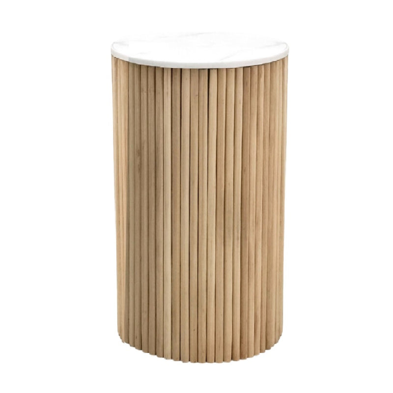 Vusi Cloud Round Slatted Side Table with Stone Top 2 Sizes - Lighting.co.za