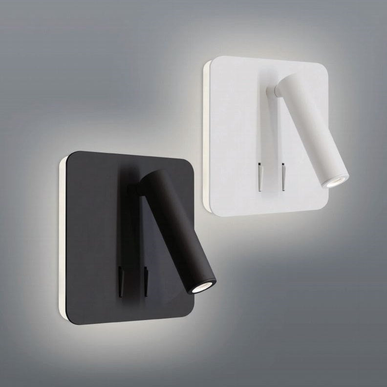 Spin Square Black or White LED Bedside Reading Wall Light with Back Light - Lighting.co.za